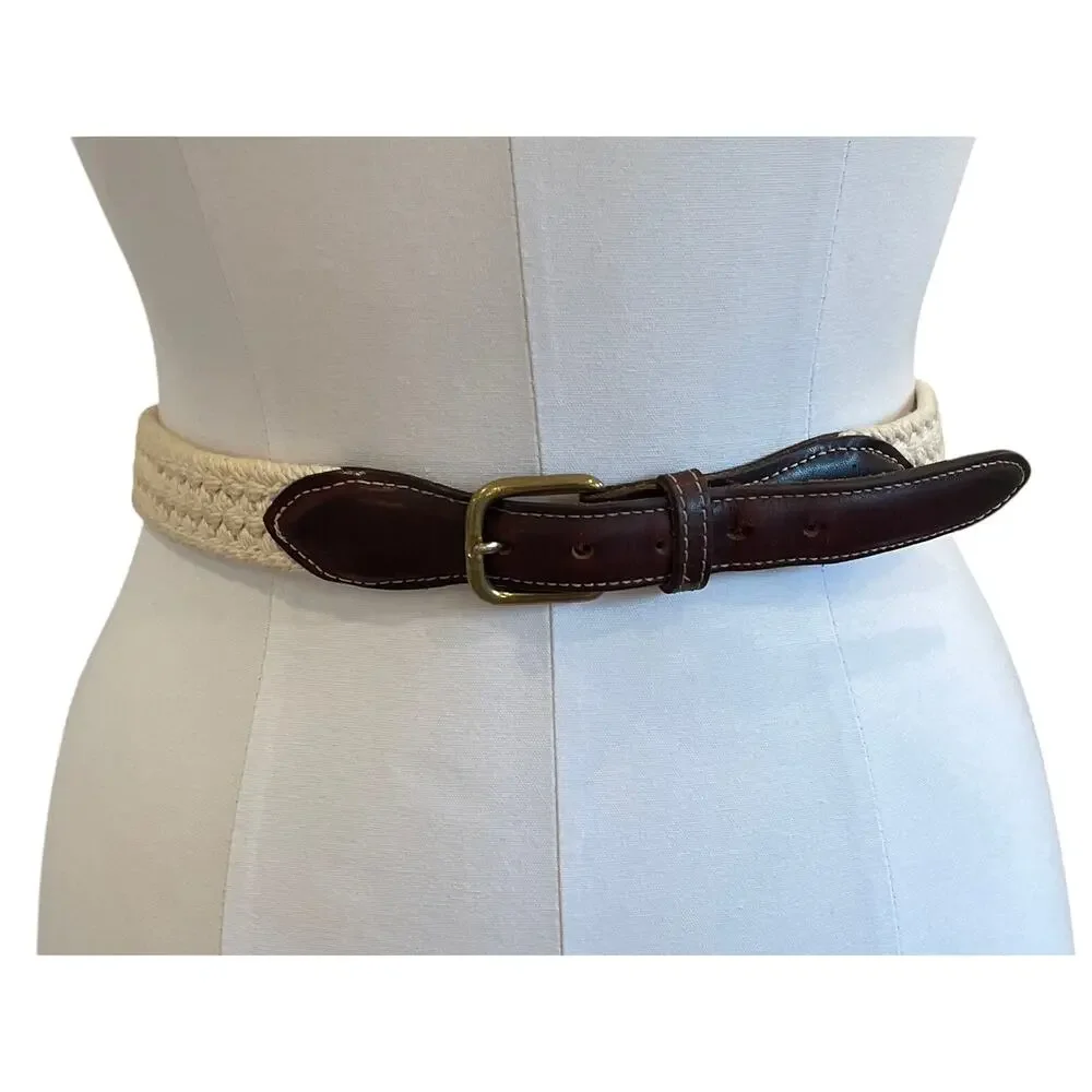Vintage Dockers Canvas & Leather Belt, Dark Brown, Brass Buckle, 36, Unisex
